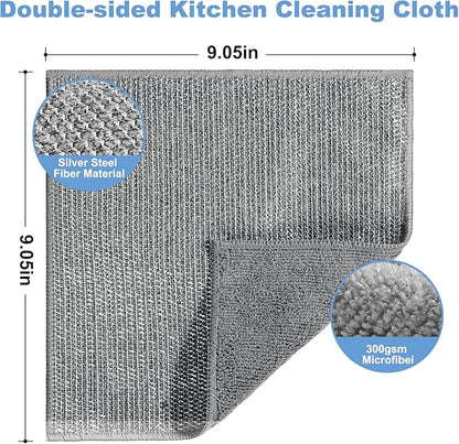 10pcs New Upgrade 2-Layer Microfiber Wire Dishcloth,Non-Scratch Wire Dishwashing Rags for Wet and Dry,Metal Scrubbers, Kitchen Miracle Cleaning Dish Rags for Cookware,Sinks, Dishes,Stove,Grey