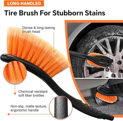 20ft Reach Car Wash Brush with Long Handle-Car Cleaning Kit with 4-12FT Extension Pole, Ultimate RV,Truck Wash Set with Soft Brush, Tire Brush, Window Squeegee, Mitt, Microfiber Cleaning Mop