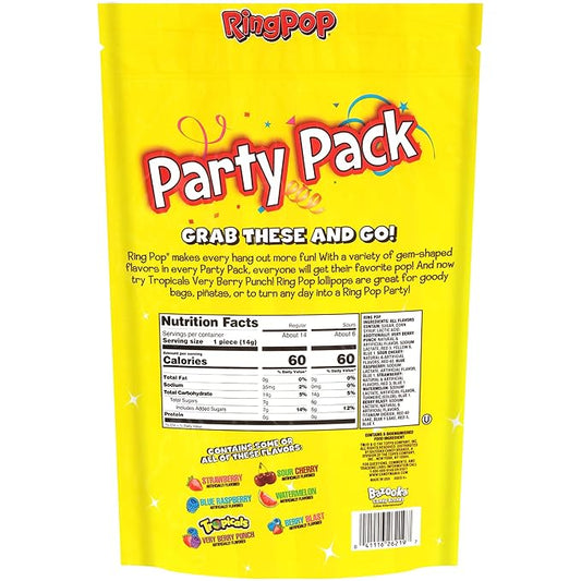 Ring Pop Candy, Christmas Lollipops, 20 Ct Party Favors in Assorted Fruity Flavors - Full Size, Bulk Variety Pack, Individually Wrapped Hard Candy For Stocking Stuffers, Holiday Gifts (Pack of 2)
