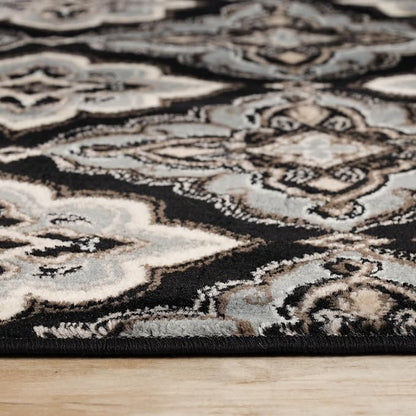 Superior Indoor Area Rug, Jute Backing, Medallion Rugs for Entryway, Living Room, Kitchen Floors, Bedroom, Office, Plush Floor Cover, Traditional Aesthetic, Crawford Collection, 2x3, Black Ivory