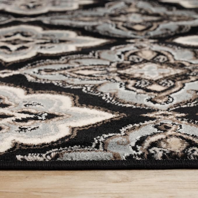 Superior Crawford Collection Area Rug, 8mm Pile Height with Jute Backing, Gorgeous Mediterranean Tile Pattern, Fashionable and Affordable Woven Rugs - 2'7" x 8' Runner, Black