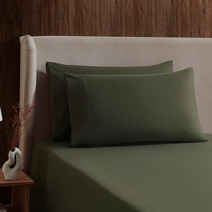 Nestl California King Sheet Set - 1800 Ultra-Soft Microfiber Cal King Bed Sheets - Double Brushed - Deep Pockets - Easy Fit - 4 Piece Set - Bed Sheets (California King, Olive Green)
