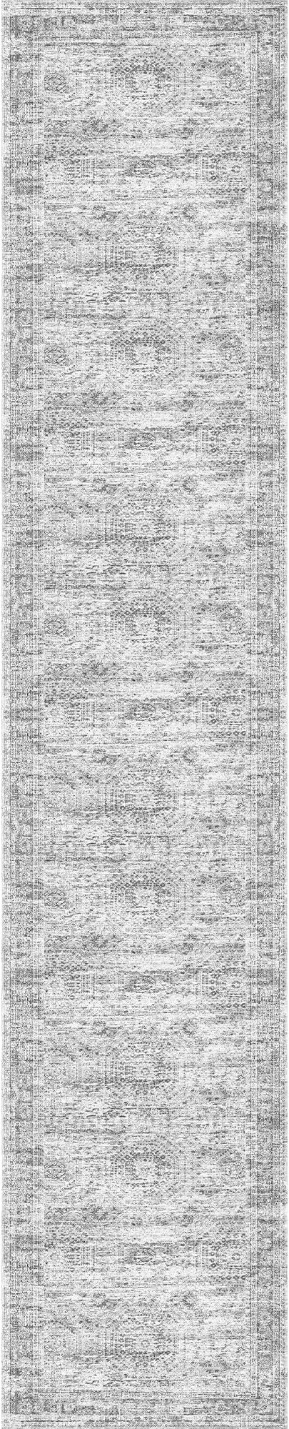 Washable Runner Rug 2.5x12, Non-Slip Long Bathroom Rugs Runner for Kitchen, Living Room, Bedroom, Soft Vintage Rug for Entryway, Thin Floor Mat for Dining Room(2.5'x12', Grey/Ivory)