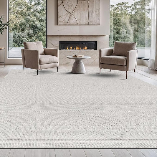 Beverly Rug Micro Loop Area Rug White 8x10 Modern Luxury Soft Boho Geometric Durable Indoor Area Rugs for Living Dining Room Office Stain Resistant Non Shedding Casual Indoor Carpet White 8 x 10