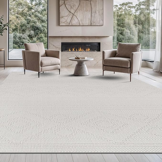 Beverly Rug Micro Loop Area Rug White 6x9 Modern Luxury Soft Boho Geometric Durable Indoor Area Rugs for Living Dining Room Office Stain Resistant Non Shedding Casual Indoor Carpet White 6 x 9