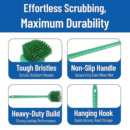 SPARTA 40501EC09 Plastic Large Scrub Brush, Kitchen Brush, Utility Brush With Long Handle For Cleaning, 20 Inches, Green, (Pack of 6)