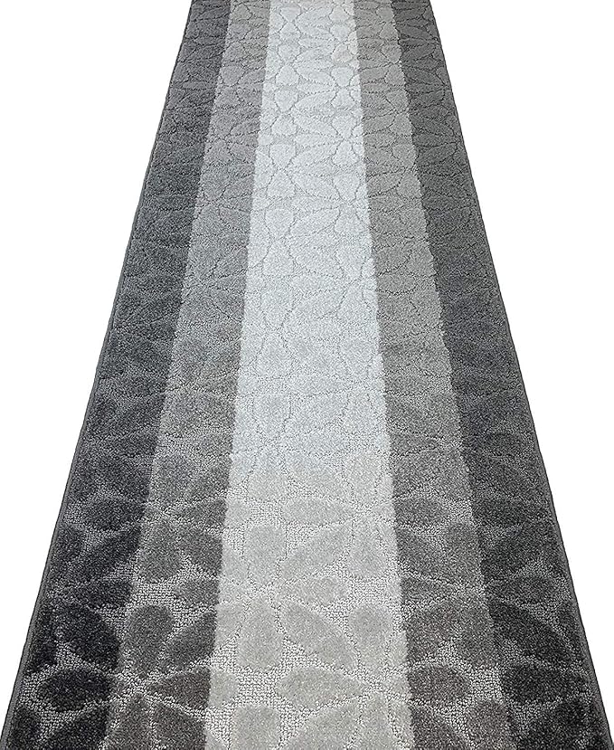 Custom Size Hallway Carpet Runner Rug, Slip Resistant, 31 Inch Wide X Your Choice of Length, Flower Grey, 31 Inch X 13 feet