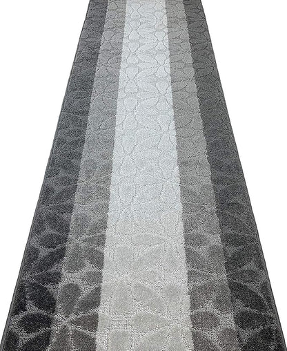 Custom Size Hallway Carpet Runner Rug, Slip Resistant, 31 Inch Wide X Your Choice of Length, Flower Grey, 31 Inch X 13 feet