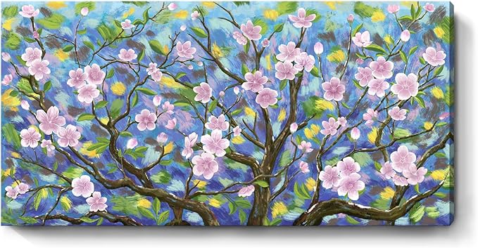 ARTZON Large Wall Art for Living Room Pink Green Artwork Cherry Blossom Sakura Floral Tree of Life Nature Botanical Picture Spring Flower Landscape Canvas Print Over Bed Decor Bedroom Office 48"x24"