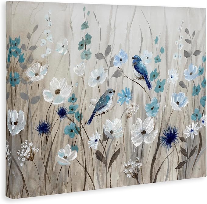 Stupell Industries Birds Floral Meadow Blossoms, Designed By Nan, 20 x 16, Canvas Wall Art