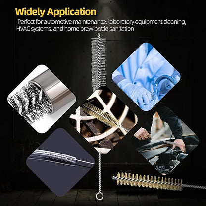 16Pcs Stainless Steel & Brass Wire Tube Brushes Bottle Brush Set,12" Long Wire Bore Brushes for Deep Cleaning Pipes,Tubes,Narrow Spaces, Engine Parts, Home Brew(1/4"-1" Sizes)