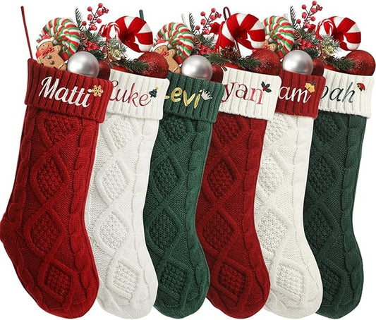 Personalized Christmas Stockings,Custom Embroidered Name+Logo Xmas Knitted Stockings 18'',Holiday and Family Stocking for Fireplace Christmas Holiday Party Decoration 1-6Pack