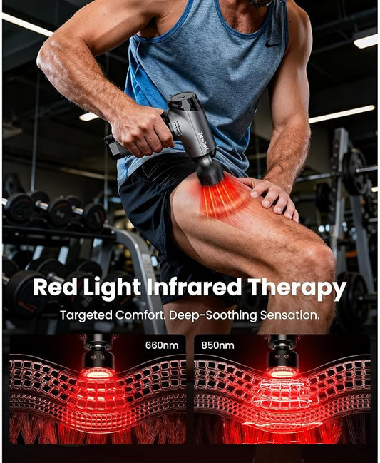 BOB AND BRAD T2 Ultra Massage Gun with Heat and Red LED Therapy, Heated Deep Tissue Massager for Athletes, FSA Professional Percussion Massager for Muscle Relief, Portable Massagers HSA Eligible