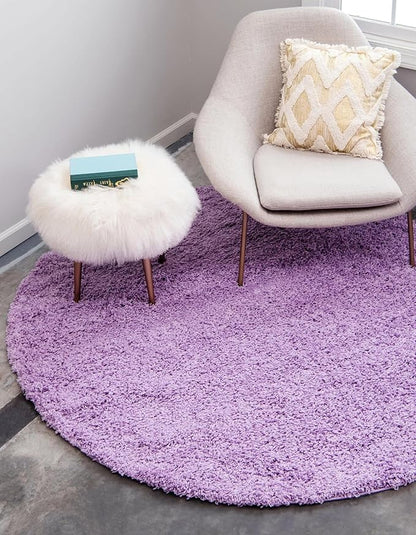 Unique Loom Solid Shag Collection Area Rug (6' 1" Round, Lilac)