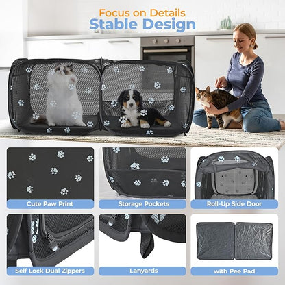2-in-1 Dog Playpen 73.5''Pop Up Cat Pet Playpen, Assembly-Free Indoor Outdoor Kitten Enclosure, Breathable Cat Cage Portable Puppy Tent Crates Kennel for Small Animals(No Divider, Unified Space)