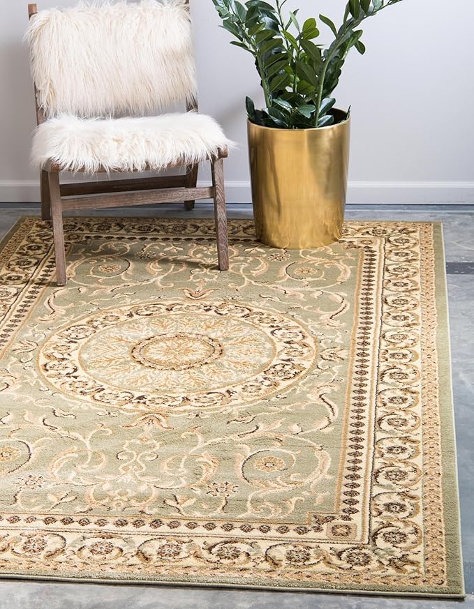 Rugs.com Chateau Collection Rug – 5x8 Light Green Medium-Pile Rug Perfect for Bedrooms, Dining Rooms, Living Rooms