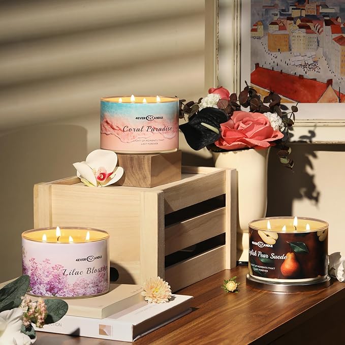 4EVER Scented Candles | 4-Wick 18oz Soy Wax Candle | Up to 50Hrs Clean Burn | Aromatherapy Candles for Home Scented | Gifts for Women & Mom, Lilac Blossom