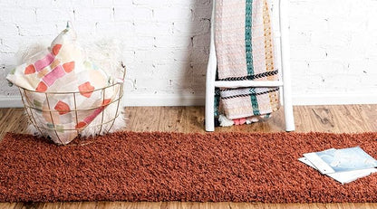 Unique Loom Solid Shag Collection Area Rug (2' 6" x 19' 8" Runner, Terracotta)
