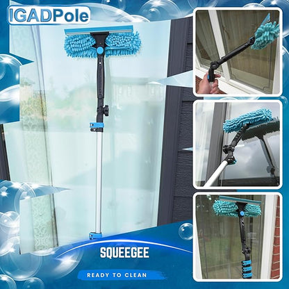 IGADPole Washing Kit: Water-fed Brush, Cobweb Duster and 10” Squeegee and Soap Dispenser, with 4-Stage Telescoping Pole 5-17ft Pole