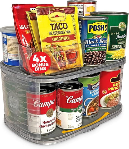 Mighty Susan Kitchen Organizer for Canned Goods: 2-Tiered Robust Turntable Organizer for Cabinet/Pantry. Steel Reinforced Holds Up To 30 lbs. Rotates 360° for Maximum Visibility. Includes 4 Bonus Bins