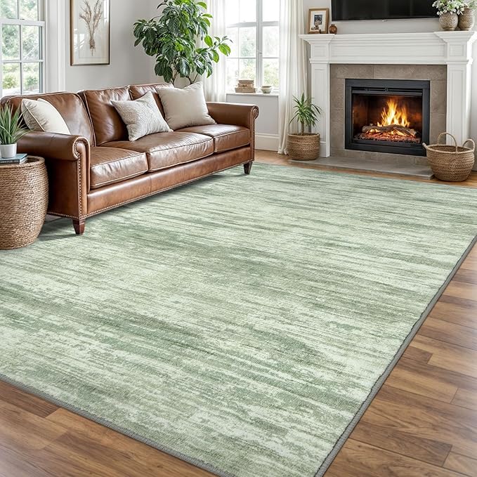 8x10 Modern Abstract Area Rug for Bedroom, Light Sage Green and Ivory Large Super Soft Washable Rugs with Non-Slip, Non-Shedding Carpet for Living Room, Indoor Door Mat for Office Home Décor