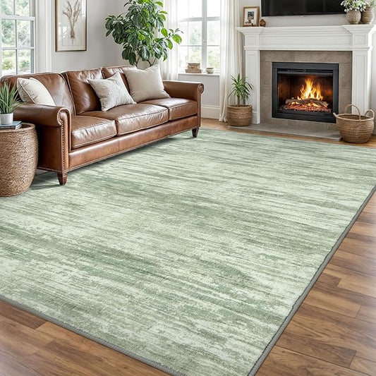 8x10 Modern Abstract Area Rug for Bedroom, Light Sage Green and Ivory Large Super Soft Washable Rugs with Non-Slip, Non-Shedding Carpet for Living Room, Indoor Door Mat for Office Home Décor