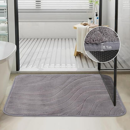 Bath Mats 24x17 Non-Slip Absorbent Bathroom Rug, Quick Dry Machine Washable Shower Tub Mat with Rubber Backing, Soft Floor Carpet for Bathroom Decor Wave Dark Grey