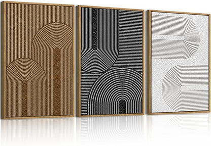 BINCUE Abstract Neutral Canvas Paintings Modern Artwork for Walls Framed for Bedroom Living Room Hallway 16x24 Inch Set of 3