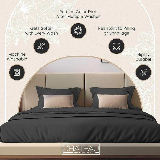 300 Thread Count Organic Cotton Sheets Full Sheet Set Deep Pocket, 100% Cotton Bed Sheets Full Size Set, No Pill Soft & Comfy Naturally Cool Breathable Elasticated Sheet & Pillowcase Sets - Charcoal