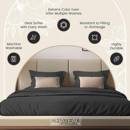 100% Organic Cotton Twin XL Sheets Set, 300TC Sateen Weave 3PC Twin XL Bed Sheets, Elasticated Sheet & Pillowcase Sets, Soft & Comfy No lint Machine Washable Grey Sheet, Fade Resistant- Charcoal