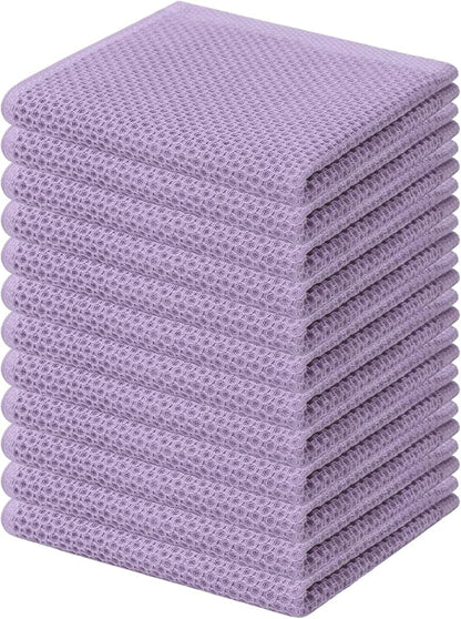 Kitinjoy 100% Cotton Kitchen Dish Cloths, 12 Pack Waffle Weave Ultra Soft Absorbent Dish Towels for Drying Dishes Quick Drying Kitchen Towels Dish Rags, 12 X 12 Inches, Lavender