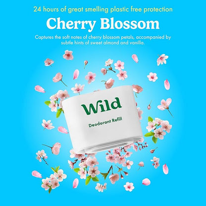 Wild - Cherry Blossom Refill Trio Pack - Refillable Deodorant - Vegan - Aluminium Free - Long Lasting Protection - 3 Pack of 40g Refills