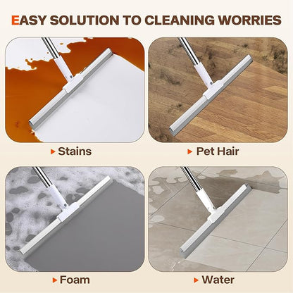 Silicone Squeegee for Floor, 180° Rotating Squeegee Broom, Floor Squeegee with a Long Handle, Squeegee for Water and Pet Hair Removal on Bathroom Floors, Tile, Glass, Indoor Window Cleaning Tool