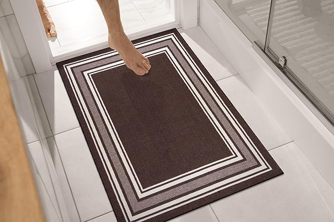 Modern Bordered Non Slip Indoor Runner Rugs for Living Room 2x3 Area Rugs for Kitchen, Rug for Bedroom, and Hallway, Stain Resistant Easy Cleaning Non Shedding Brown 2 x 3