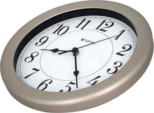 JUSTIME 8.5 inch Water Resistant Wall Clock for Bathroom Clock for Wall Decor Small Space Kitchen Clocks Office Boat RV Silent Wall Clock Non Ticking