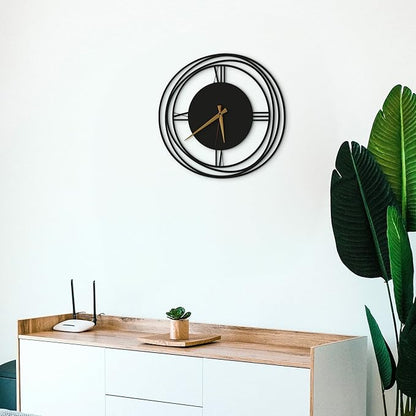 Circular Harmony Wall Clock – 24 Inch Large, Silent Non-Ticking Quartz, Black Metal Decorative Clock for Living Room, Dining Room, Office