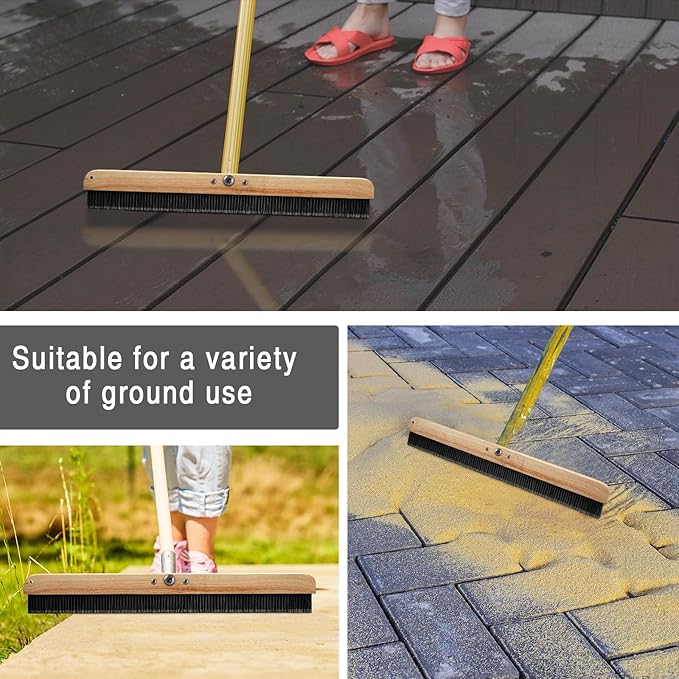 1 Pack 36 Inch Concrete Broom Finishing Tools Without Handle Wood Backed Black Brush with Mounting Threads for Concrete Finishes Hard Floors Yards (PET Bristles)