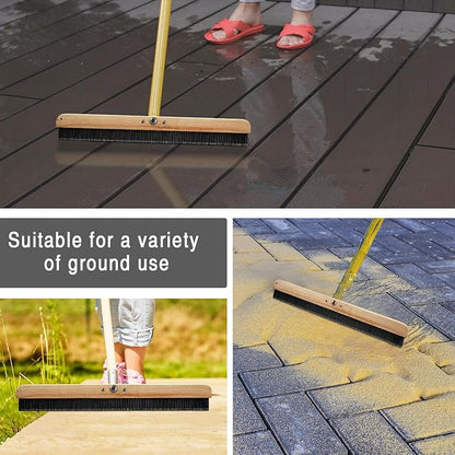 1 Pack 36 Inch Concrete Broom Finishing Tools Without Handle Wood Backed Black Brush with Mounting Threads for Concrete Finishes Hard Floors Yards (PET Bristles)