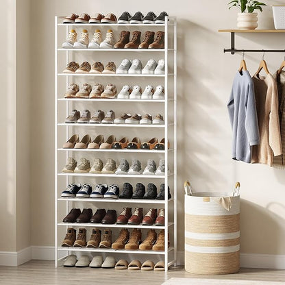 Shoe Rack for Closet, Metal Shoe Organizer, 10 Tier Garage Shoe Rack Max Holds 50 Pairs,Shoe Storage Shelf,Entryway,White