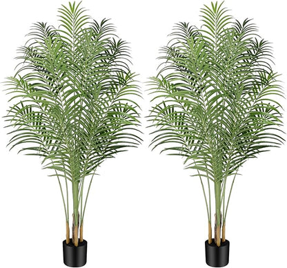 Artificial Palm Tree 5.5ft Tall Fake Palm Tree Indoor Decor with 15 Trunks and Real Bark Design Faux Tropical Areca Palm Silk Floor Plant