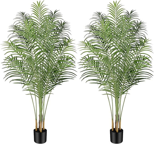 Artificial Palm Tree 5.5ft Tall Fake Palm Tree Indoor Decor with 15 Trunks and Real Bark Design Faux Tropical Areca Palm Silk Floor Plant