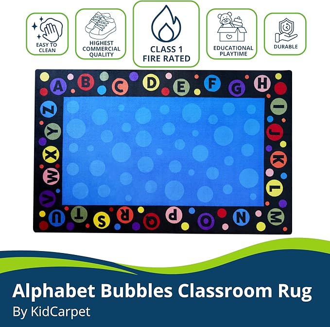 Alphabet Bubbles Classroom Rug 4' x 6' Rectangle, Educational Classroom Rug, Kids Learning Play Mat | Area Rug for Bedroom or Playroom