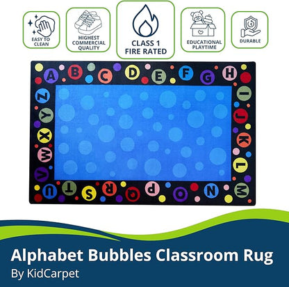Alphabet Bubbles Classroom Rug 4' x 6' Rectangle, Educational Classroom Rug, Kids Learning Play Mat | Area Rug for Bedroom or Playroom