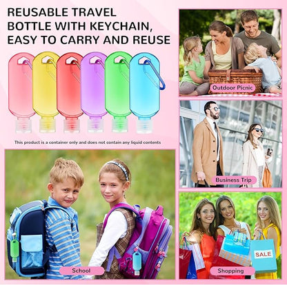 32 Pcs Travel Bottles with Keychain Empty Hand Sanitizer Bottles with Keychain 2oz 60ml Portable Colorful Plastic Leakproof Refillable Containers for Toiletry Home Office Outdoor
