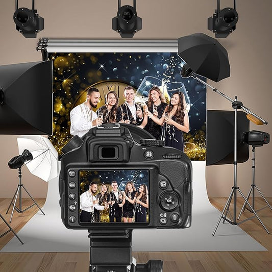 Baocicco 5x3ft Happy New Year Backdrop Countdown Party Shining Champagne Wine Glasses Bokeh Halos Backdrop Vinyl Photography Background New Year Eve Christmas Eve Party Winter Holiday Festival