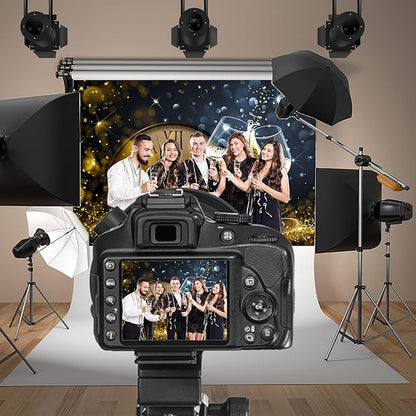 Baocicco 6x4ft Happy New Year Backdrop Countdown Party Shining Champagne Wine Glasses Bokeh Halos Backdrop Vinyl Photography Background New Year Eve Christmas Eve Party Winter Holiday Festival