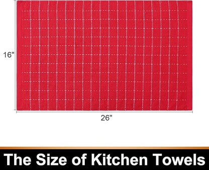 Mordimy 100% Cotton Terry Cloth Kitchen Towels, Super Soft and Absorbent Dish Towels for Drying, Checkered Designed Hand Towels for Kitchen, 16 x 26 Inches, 6 Pack, Red
