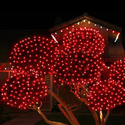 WBao Christmas Lights, 200LED 8.4ft x 5.2ft Net Lights Outdoor Mesh Light with 8 Modes, Timer, UL Certified, End to End Connectable, Waterproof for Lawn, Bushes Outdoor Christmas Decorations, Red