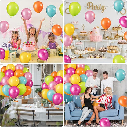 Tropical Balloons, 12 Inch Hawaii Balloons, Colorful Balloon, Pearl Hot Pink Teal Blue Yellow Fruit Green Latex Balloon for Summer Pool Beach Hawaiian Flamingo Theme Birthday Party Decoration