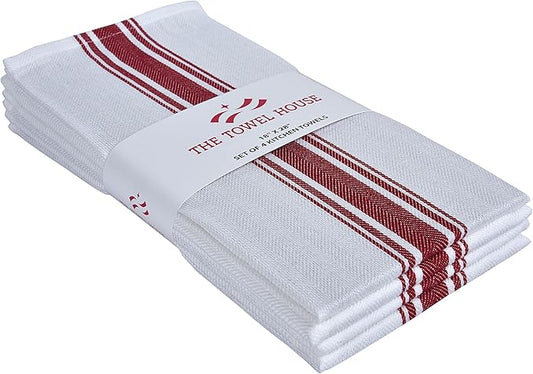100% Cotton Herringbone Kitchen Towels – Ultra Absorbent, Fast-Drying Dish Towel – Soft, Lint-Free & Durable Tea Towels with Hanging Loop – Oversized 18x28 Inches – Red (Pack of 4)
